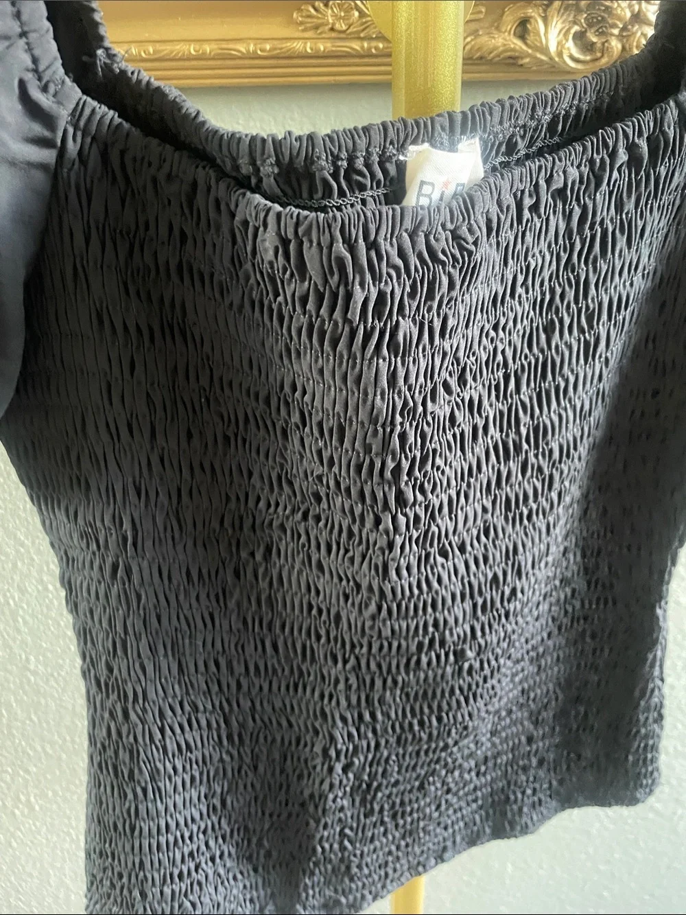 BiBi Black Smocked Top with Puff Sleeves